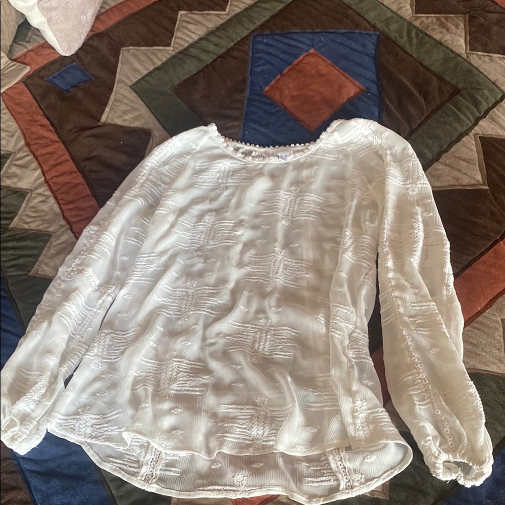 Cream Relaxed Ribbed Long Sleeve Blouse